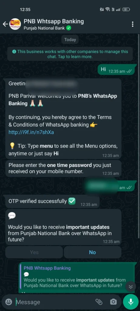 pnb whatsapp banking